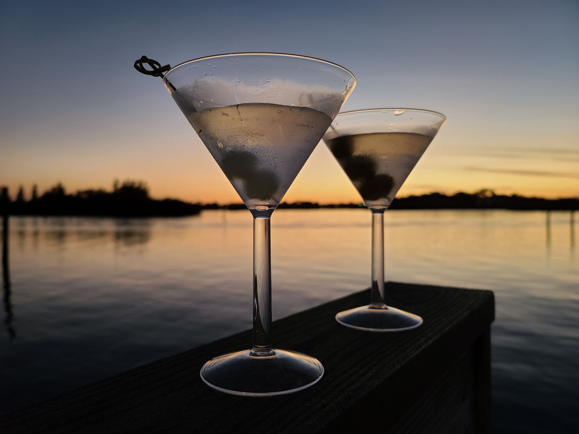 Sunset view of martini glasses